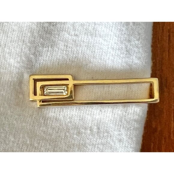 Vintage Swank Mid-Century Modern Gold-Tone Tie Clip With Clear Rectangular Rhine - Picture 3 of 5